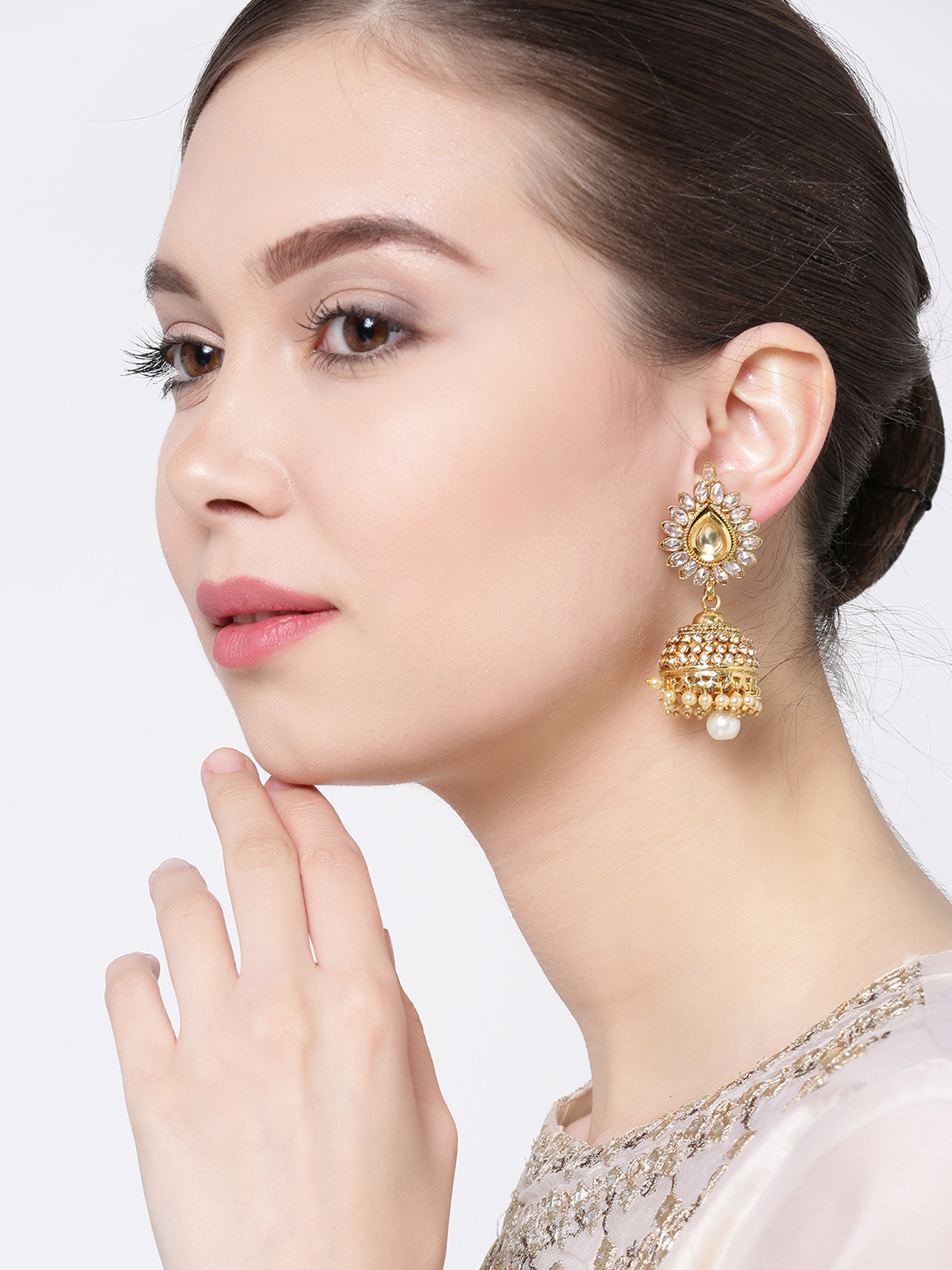YouBella Gold-Toned Dome Shaped Jhumkas